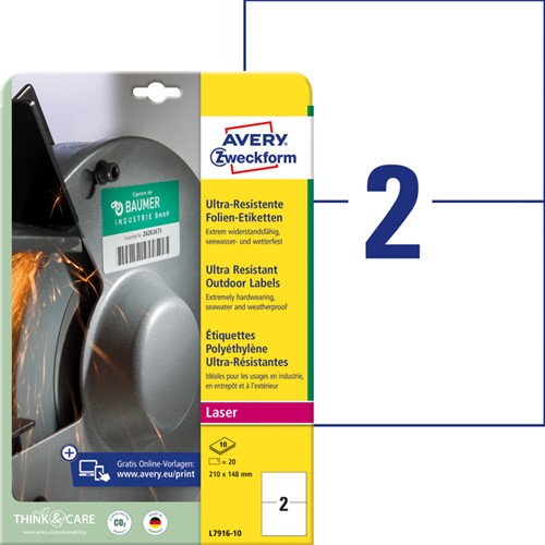 Etiket Avery L7916-10 210x148mm polyethyleen wit 20 stuks-2