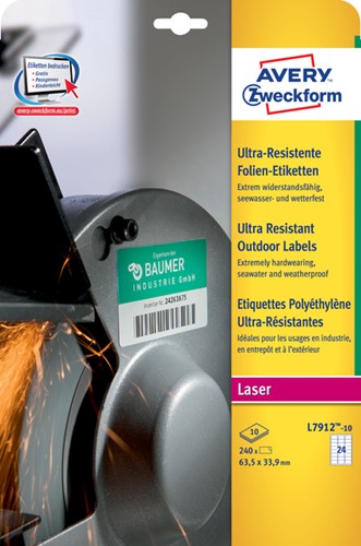 Etiket Avery L7912-10 63.5x33.9mm polyethyleen wit 240 stuks
