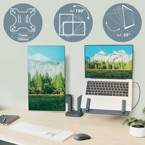 Monitor- en laptoparm Leitz Ergo ruimtebesparend dubbel donkergrijs-10