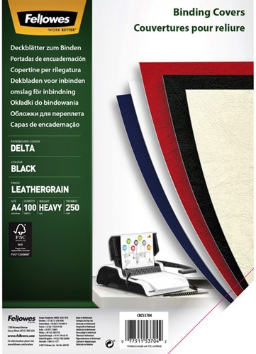 Voorblad Fellowes A4 lederlook zwart 100 stuks