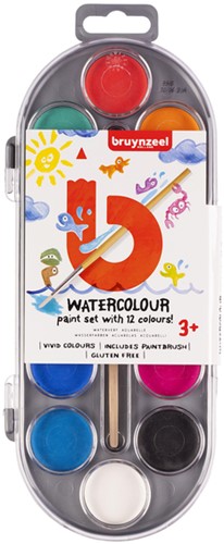 Waterverfset Bruynzeel Kids penseel assorti 12 napjes